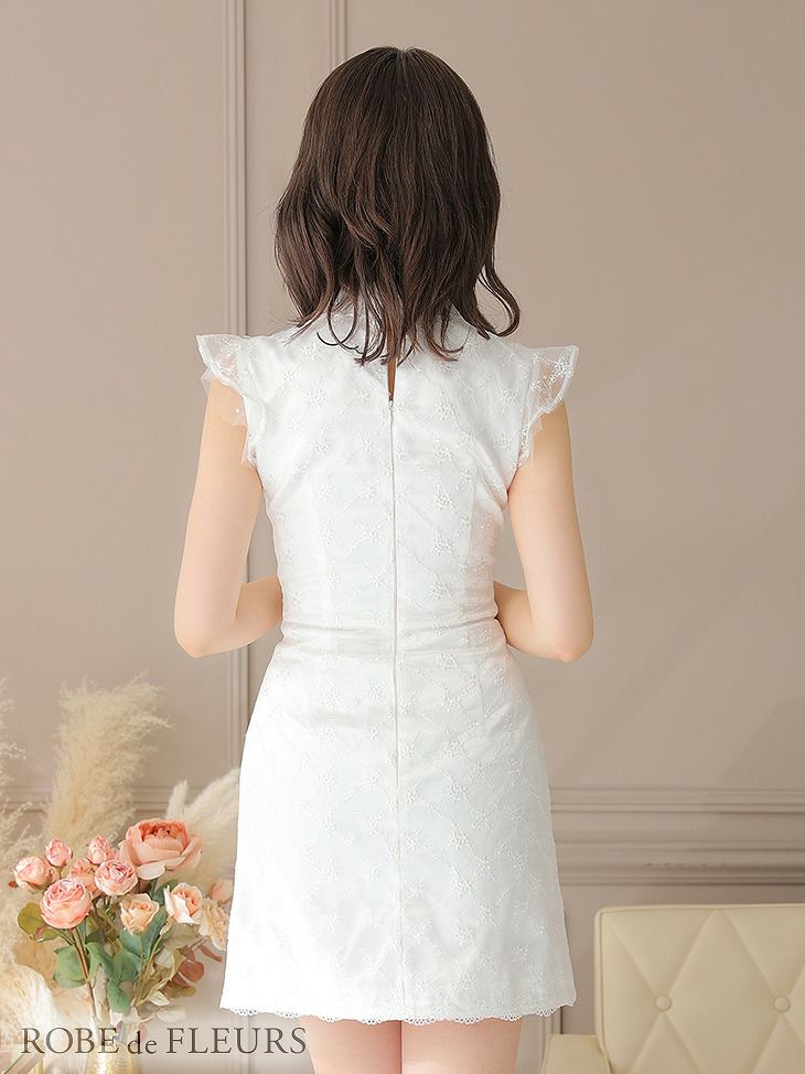 ROBE de FLEURS ローブドフルール パールチュールｘ襟付きミニキャバドレス fm2549-s25