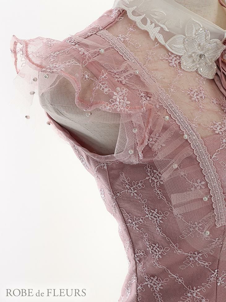 ROBE de FLEURS ローブドフルール パールチュールｘ襟付きミニキャバドレス fm2549-s25