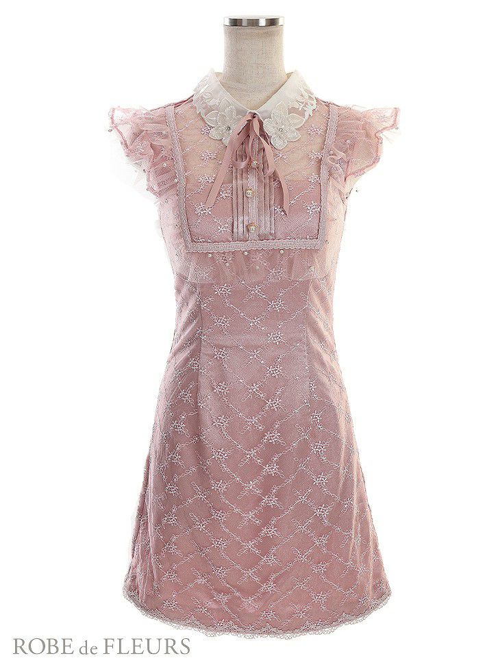 ROBE de FLEURS ローブドフルール パールチュールｘ襟付きミニキャバドレス fm2549-s25