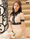 ROBE de FLEURS ローブドフルール リボン付き襟ｘバイカラーレースタイトミニキャバドレス fm2596-s25