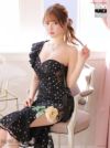 ROBE de FLEURS ローブドフルール ドットレース X リボンアシンメトリータイトロングキャバドレス fm2670-s25