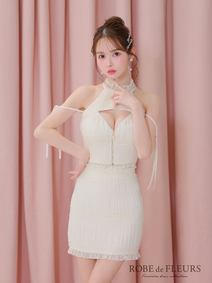 ROBE de FLEURS ローブドフルール シャーリングアメスリバストジップセットアップミニキャバドレス fm3787-c