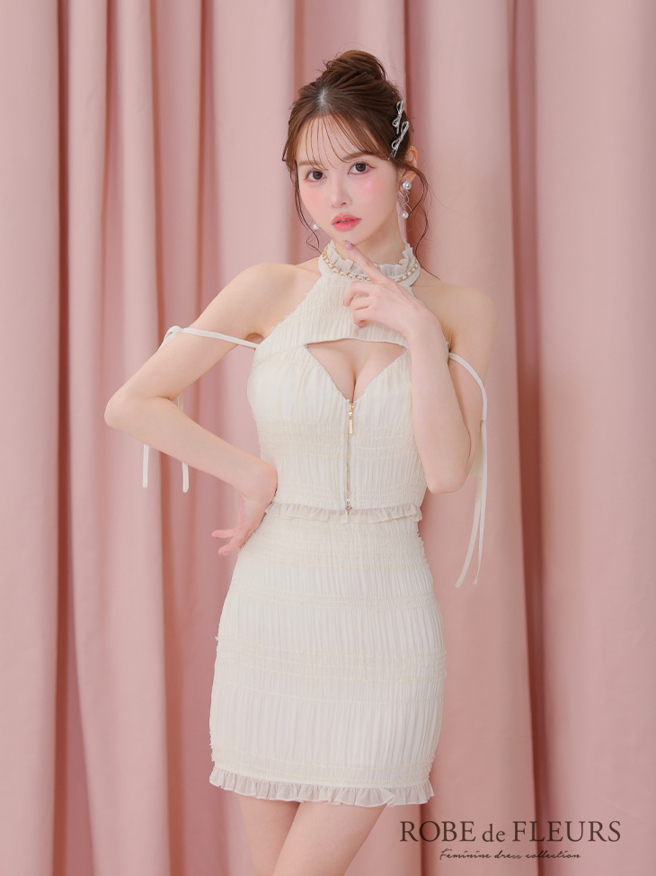 ROBE de FLEURS ローブドフルール シャーリングアメスリバストジップセットアップミニキャバドレス fm3787-c