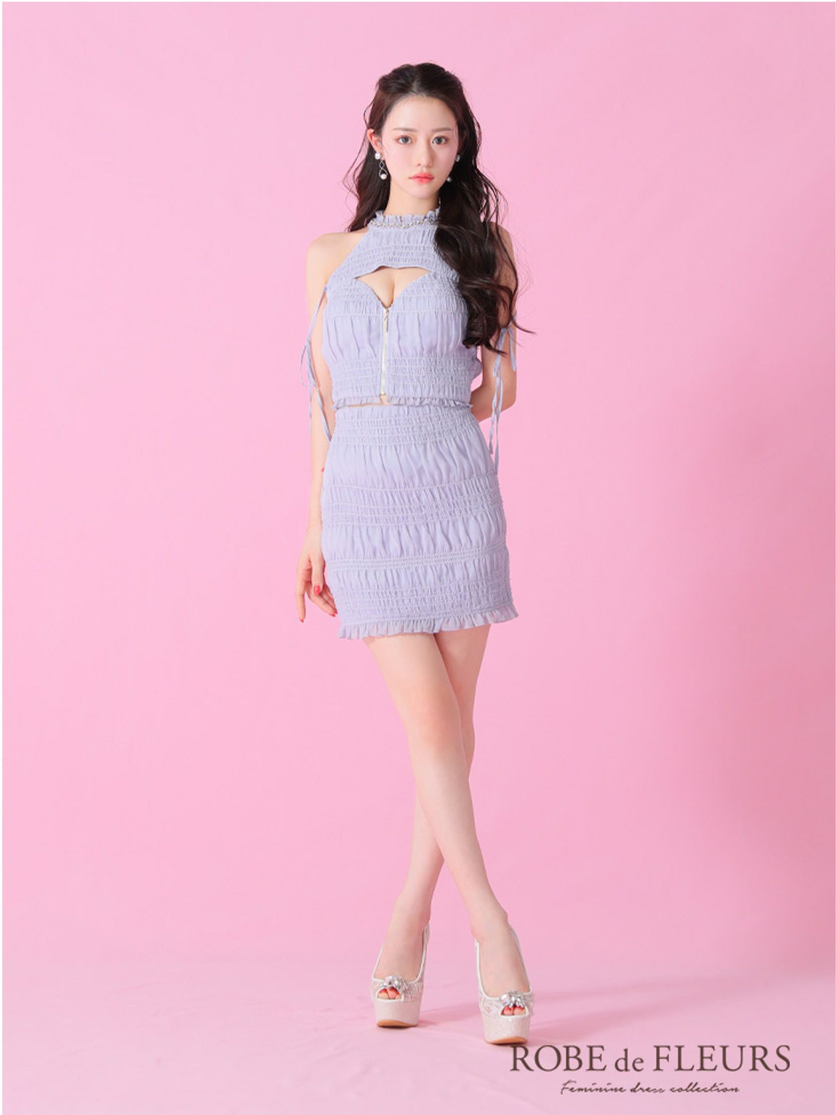 ROBE de FLEURS ローブドフルール シャーリングアメスリバストジップセットアップミニキャバドレス fm3787-c