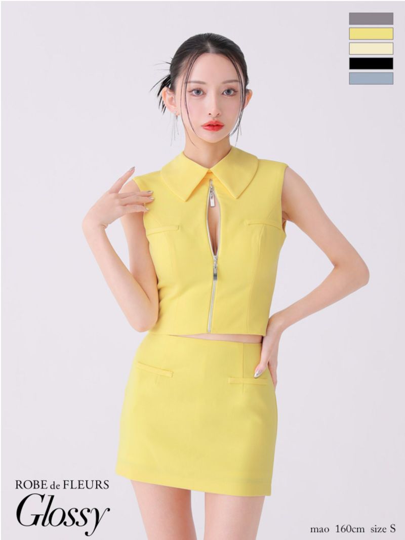 Glossy ローブドフルールグロッシー バックオープンフロントジップタイトセットアップミニキャバドレス gl3925-c