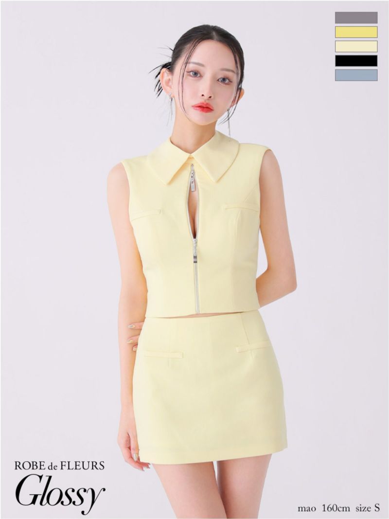 Glossy ローブドフルールグロッシー バックオープンフロントジップタイトセットアップミニキャバドレス gl3925-c