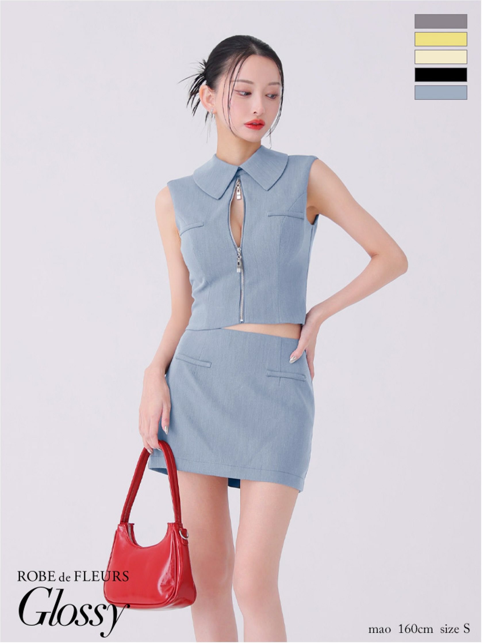 Glossy ローブドフルールグロッシー バックオープンフロントジップタイトセットアップミニキャバドレス gl3925-c