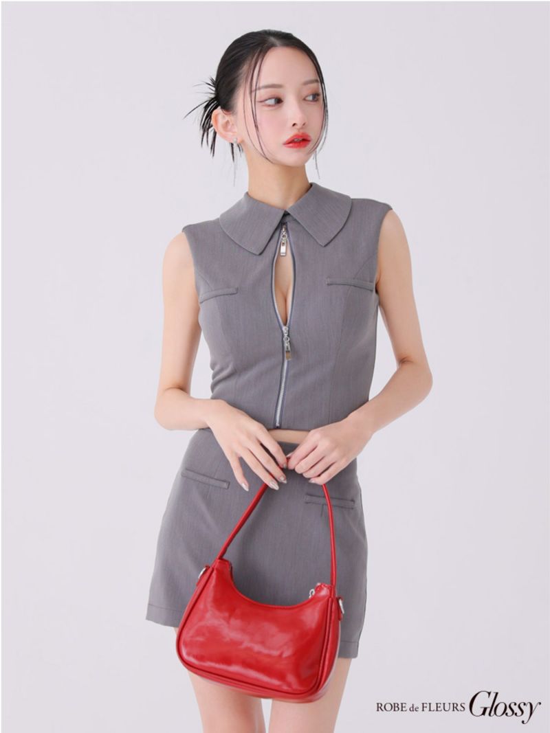 Glossy ローブドフルールグロッシー バックオープンフロントジップタイトセットアップミニキャバドレス gl3925-c