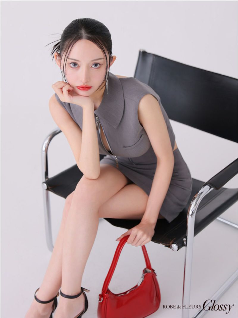 Glossy ローブドフルールグロッシー バックオープンフロントジップタイトセットアップミニキャバドレス gl3925-c