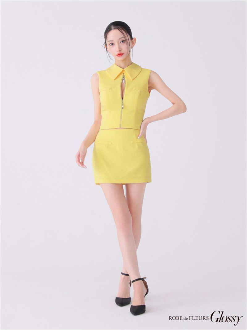 Glossy ローブドフルールグロッシー バックオープンフロントジップタイトセットアップミニキャバドレス gl3925-c