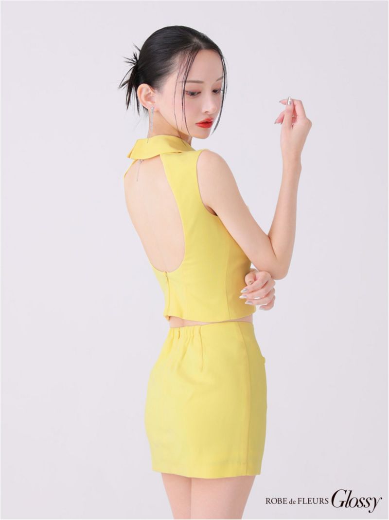 Glossy ローブドフルールグロッシー バックオープンフロントジップタイトセットアップミニキャバドレス gl3925-c