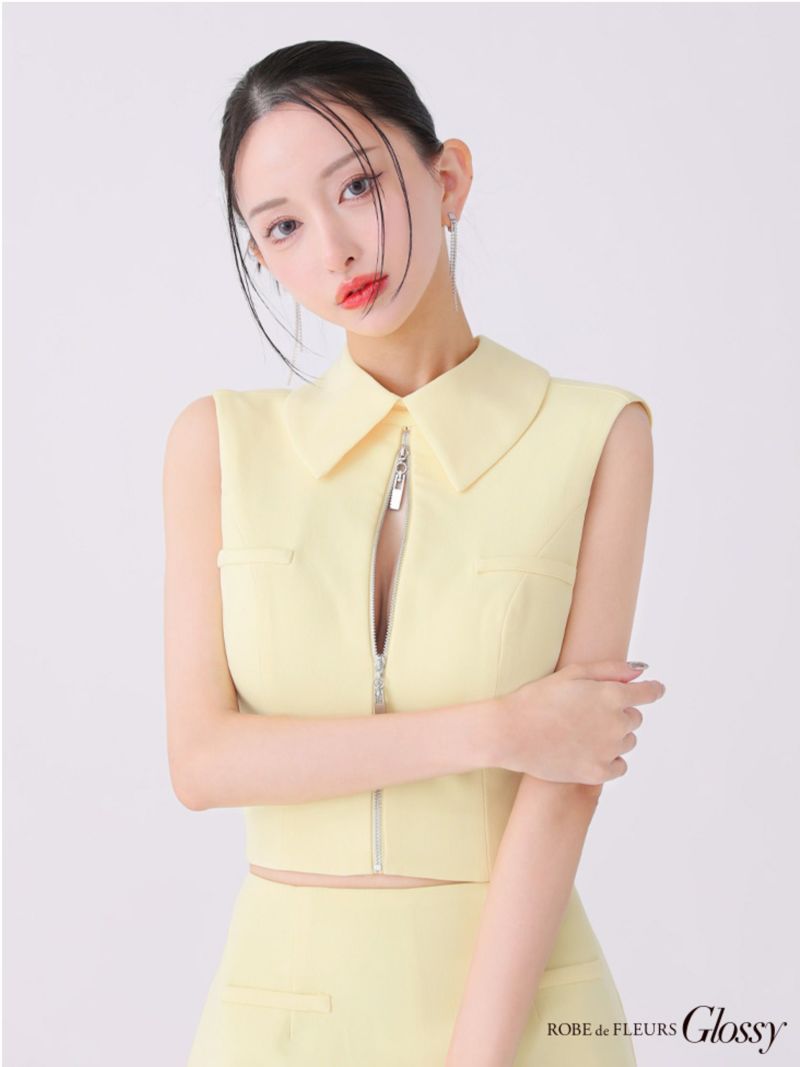 Glossy ローブドフルールグロッシー バックオープンフロントジップタイトセットアップミニキャバドレス gl3925-c