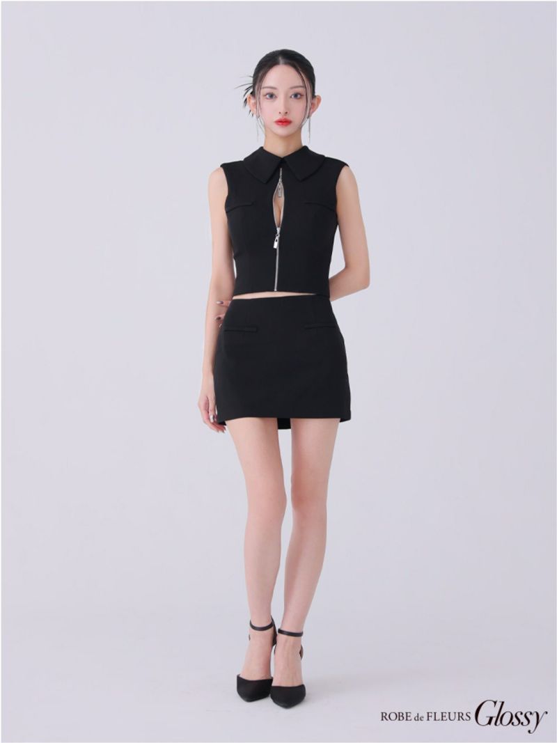 Glossy ローブドフルールグロッシー バックオープンフロントジップタイトセットアップミニキャバドレス gl3925-c