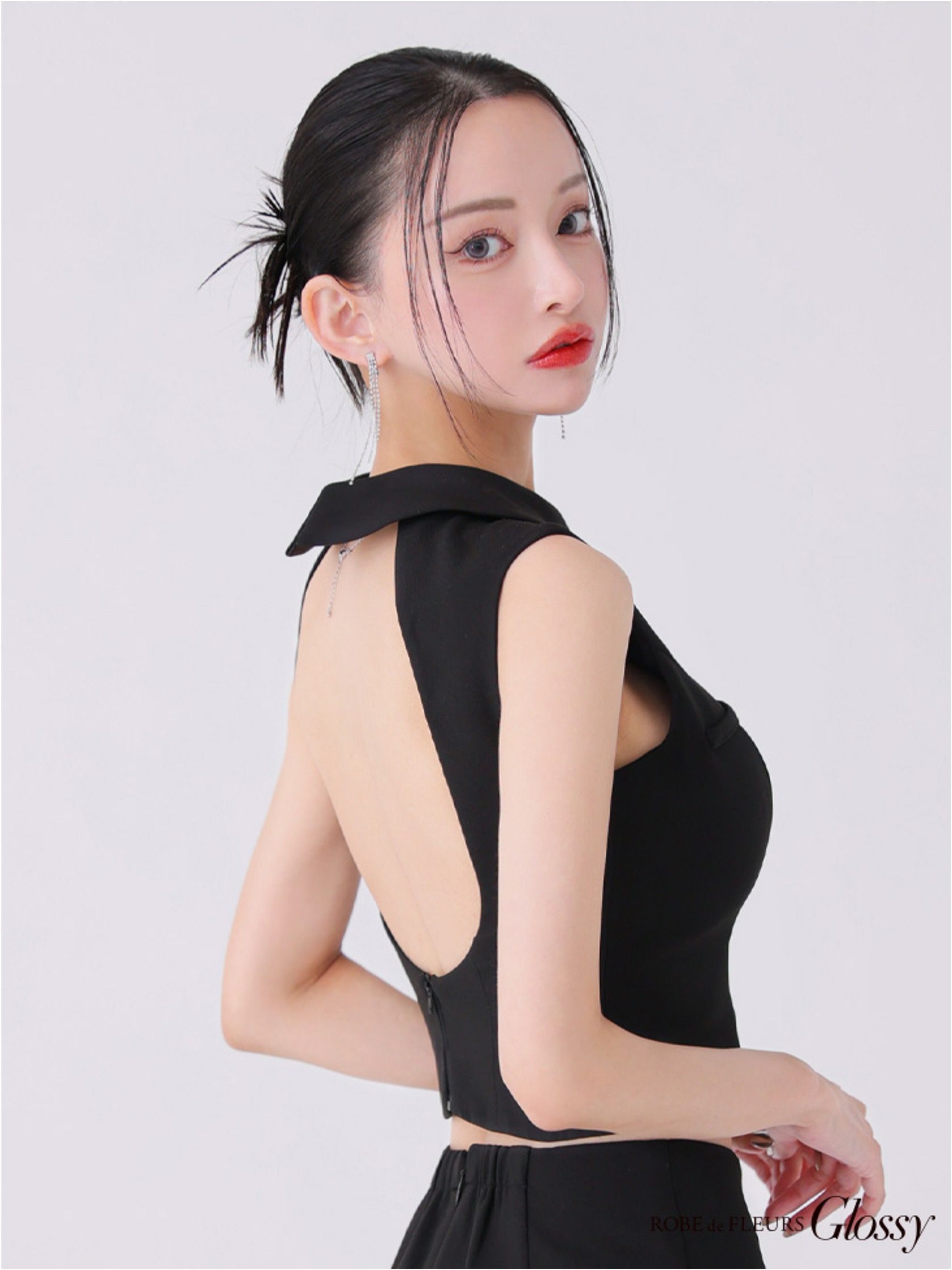 Glossy ローブドフルールグロッシー バックオープンフロントジップタイトセットアップミニキャバドレス gl3925-c