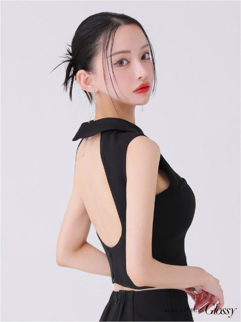 Glossy ローブドフルールグロッシー バックオープンフロントジップタイトセットアップミニキャバドレス gl3925-c