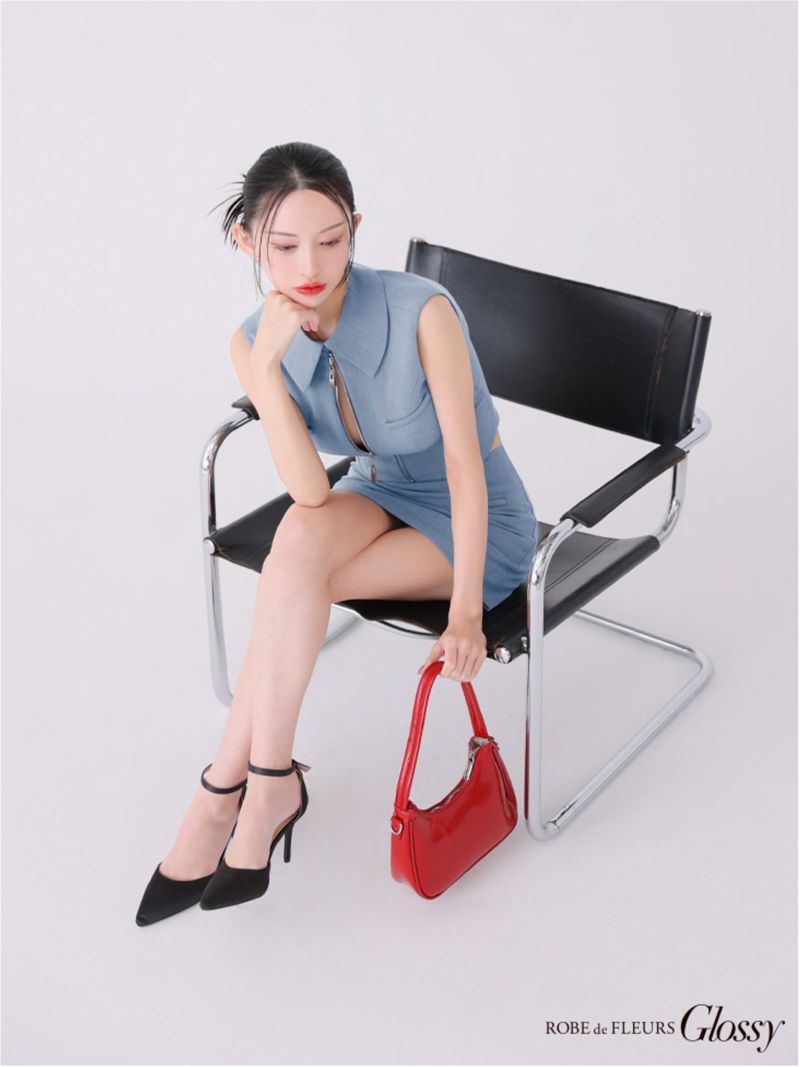 Glossy ローブドフルールグロッシー バックオープンフロントジップタイトセットアップミニキャバドレス gl3925-c