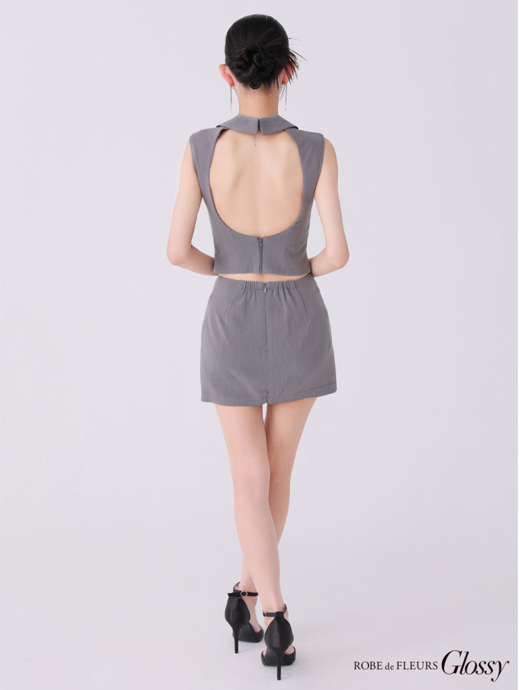 Glossy ローブドフルールグロッシー バックオープンフロントジップタイトセットアップミニキャバドレス gl3925-c