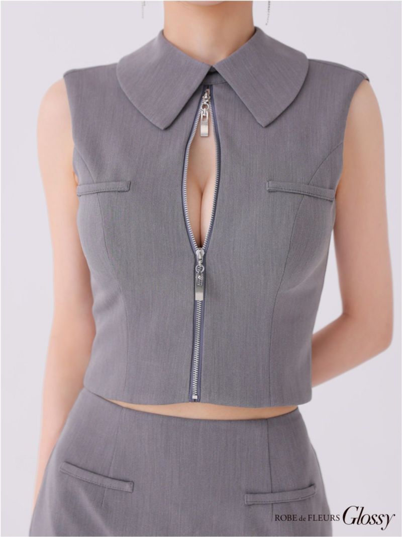 Glossy ローブドフルールグロッシー バックオープンフロントジップタイトセットアップミニキャバドレス gl3925-c