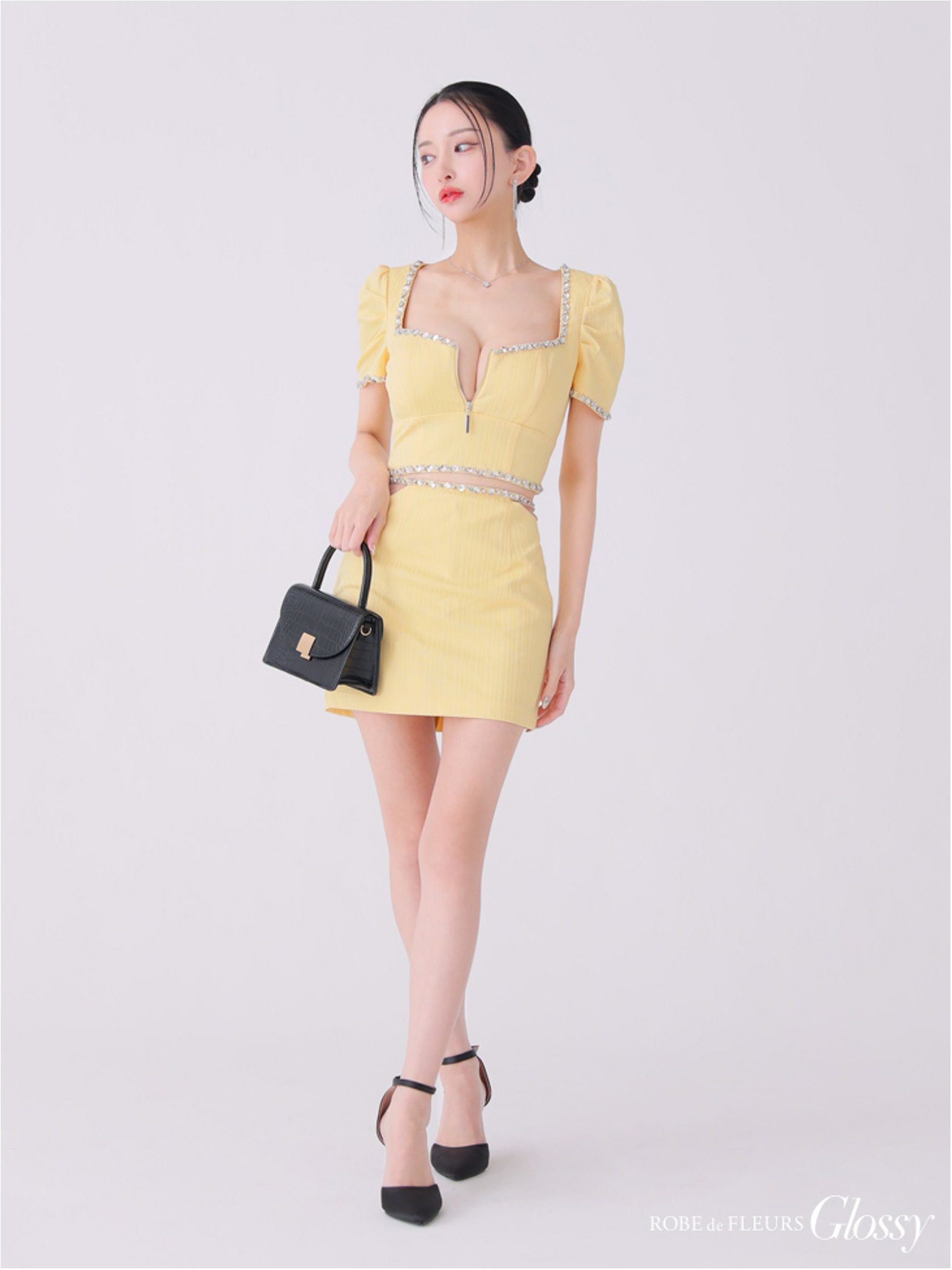 Glossy ローブドフルールグロッシー ビジューリブニットウエストシアータイトキャバドレス gl3922-c