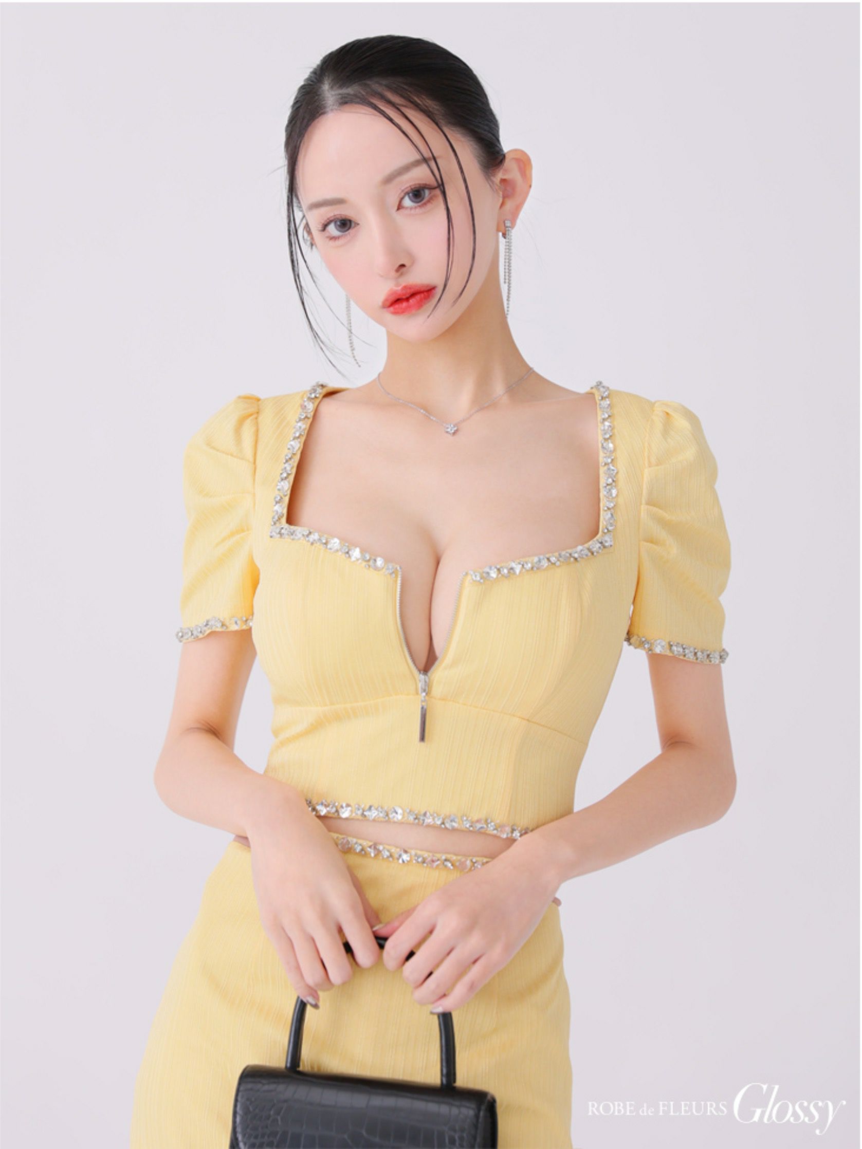 Glossy ローブドフルールグロッシー ビジューリブニットウエストシアータイトキャバドレス gl3922-c