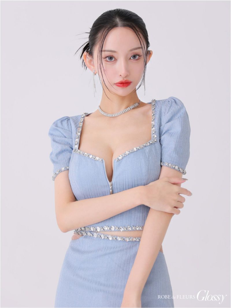 Glossy ローブドフルールグロッシー ビジューリブニットウエストシアータイトキャバドレス gl3922-c