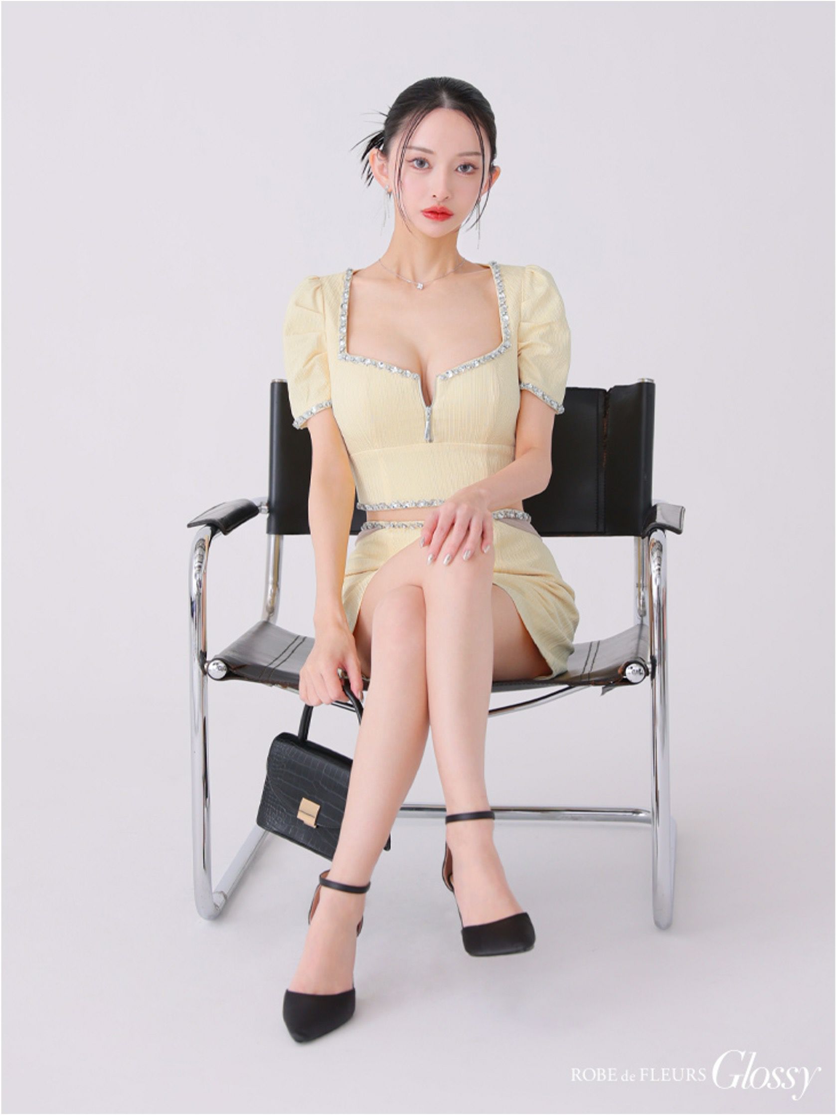 Glossy ローブドフルールグロッシー ビジューリブニットウエストシアータイトキャバドレス gl3922-c