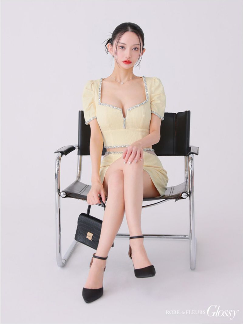 Glossy ローブドフルールグロッシー ビジューリブニットウエストシアータイトキャバドレス gl3922-c