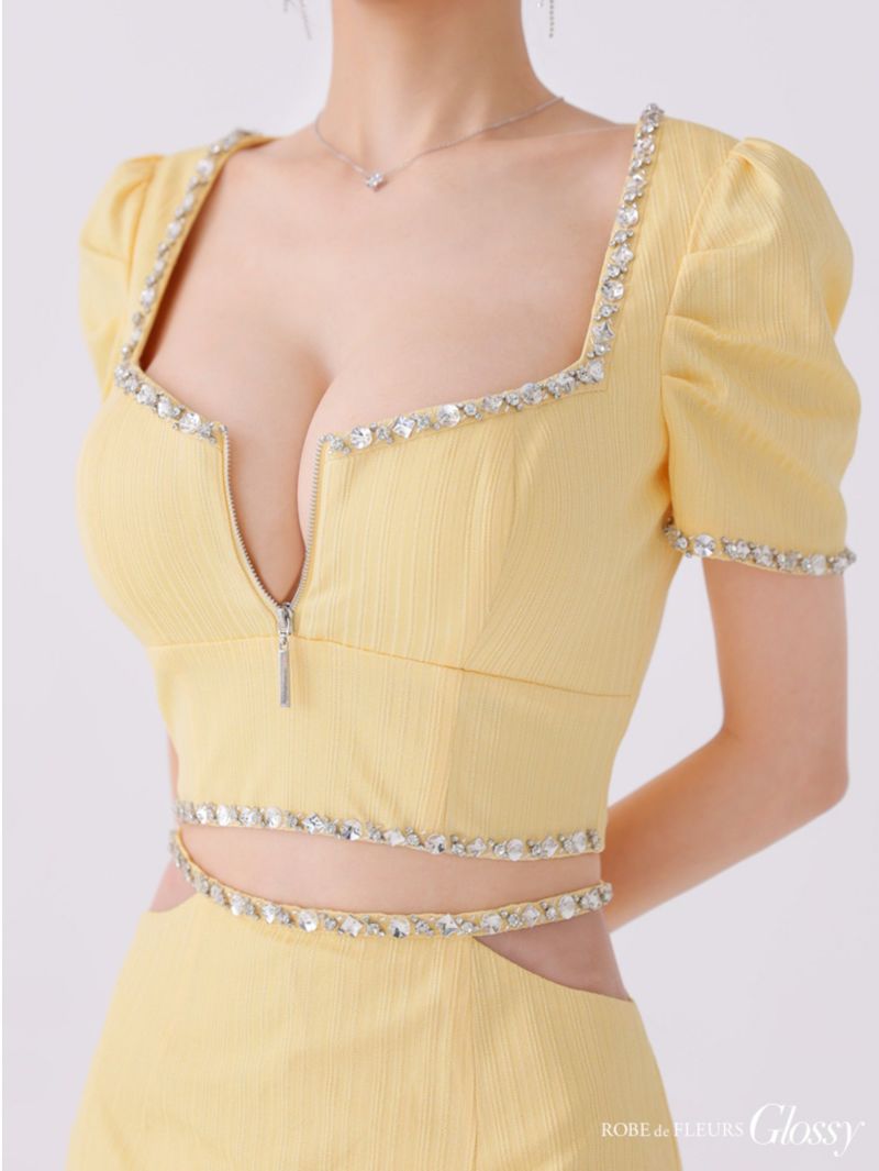 Glossy ローブドフルールグロッシー ビジューリブニットウエストシアータイトキャバドレス gl3922-c