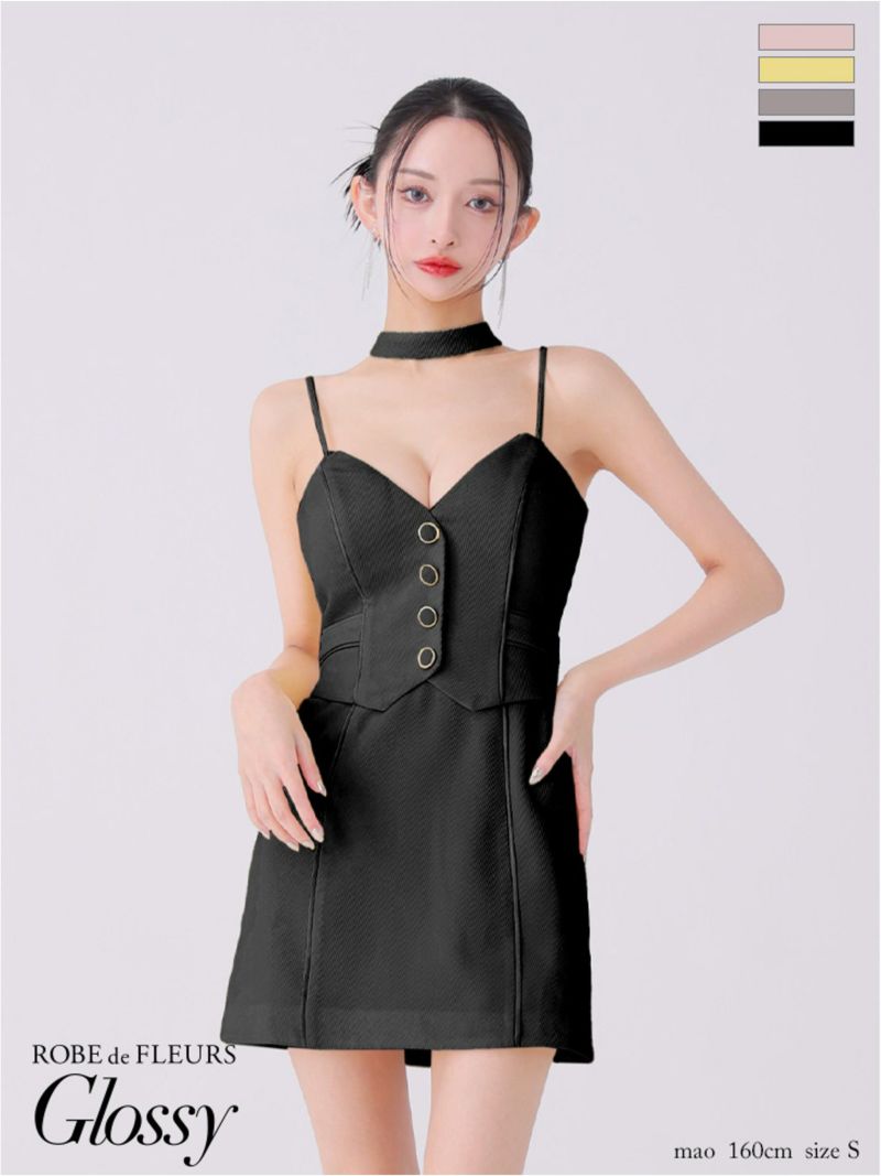 Glossy ローブドフルールグロッシー チョーカーデザインフロントボタンタイトキャバドレス gl3921-c