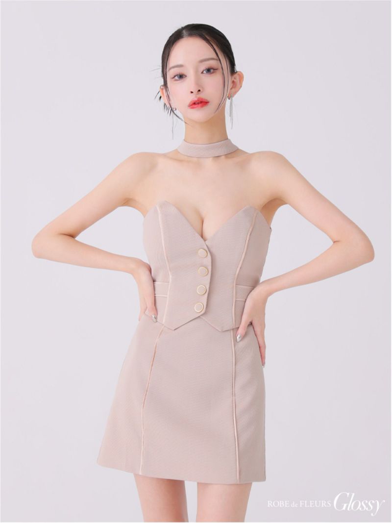 Glossy ローブドフルールグロッシー チョーカーデザインフロントボタンタイトキャバドレス gl3921-c