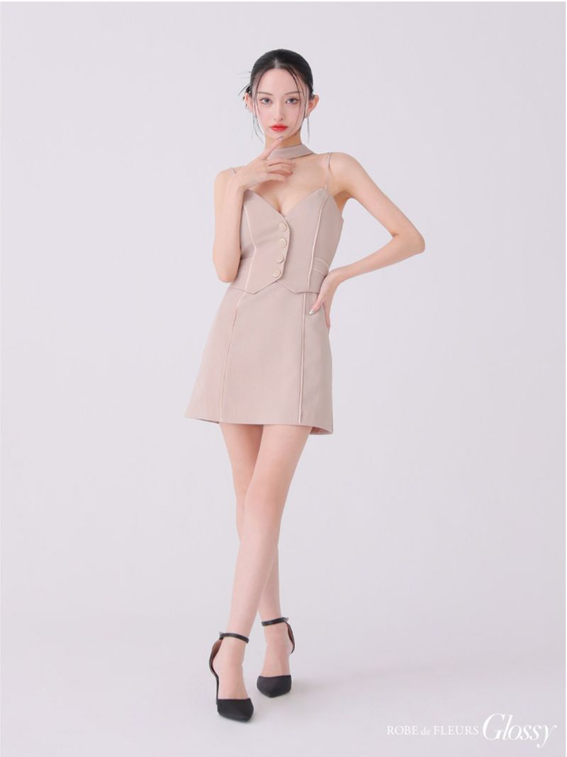 Glossy ローブドフルールグロッシー チョーカーデザインフロントボタンタイトキャバドレス gl3921-c