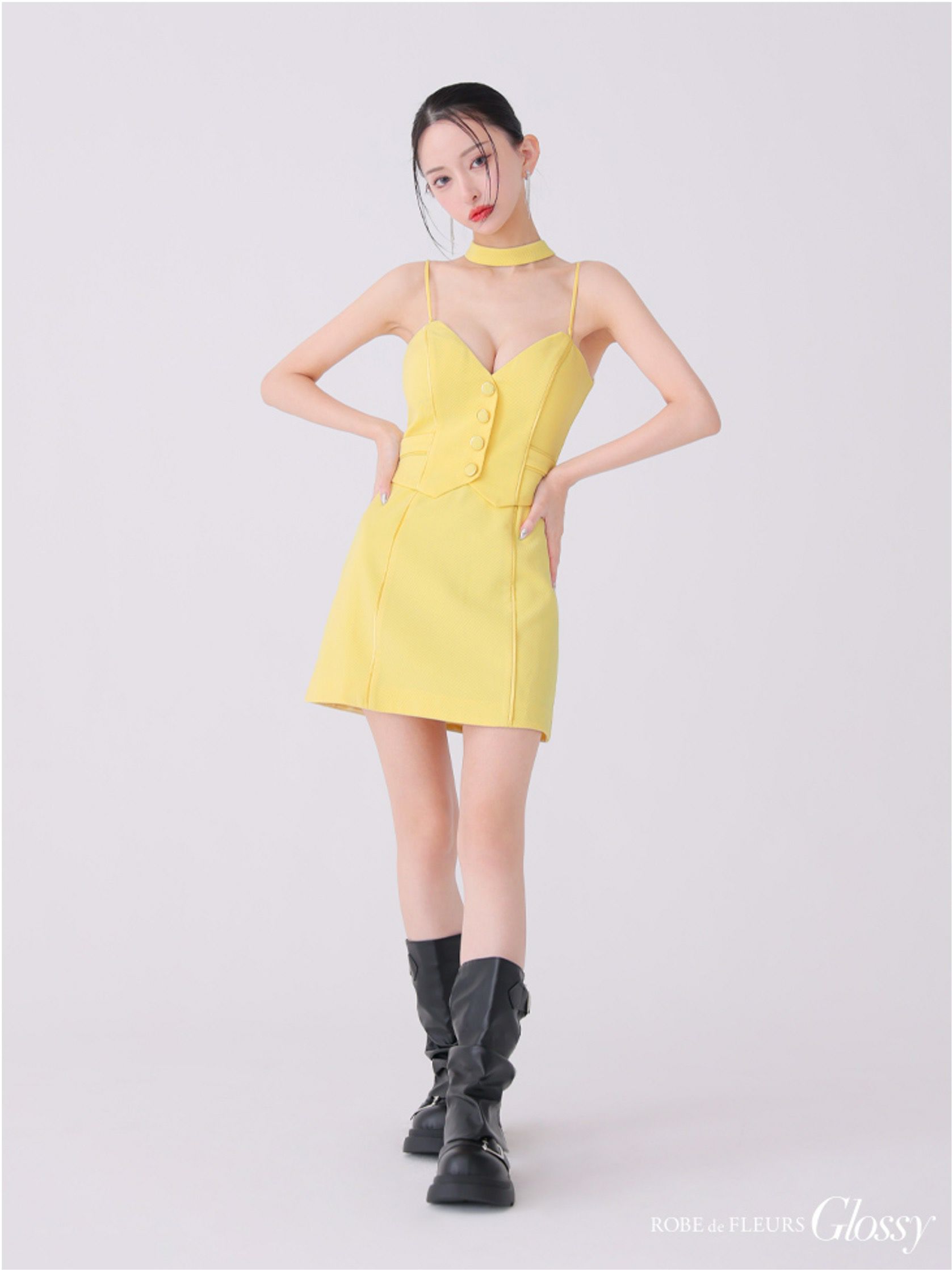 Glossy ローブドフルールグロッシー チョーカーデザインフロントボタンタイトキャバドレス gl3921-c