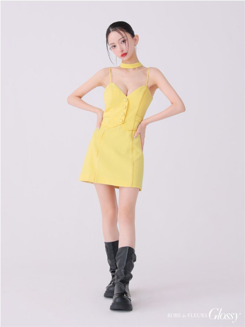 Glossy ローブドフルールグロッシー チョーカーデザインフロントボタンタイトキャバドレス gl3921-c