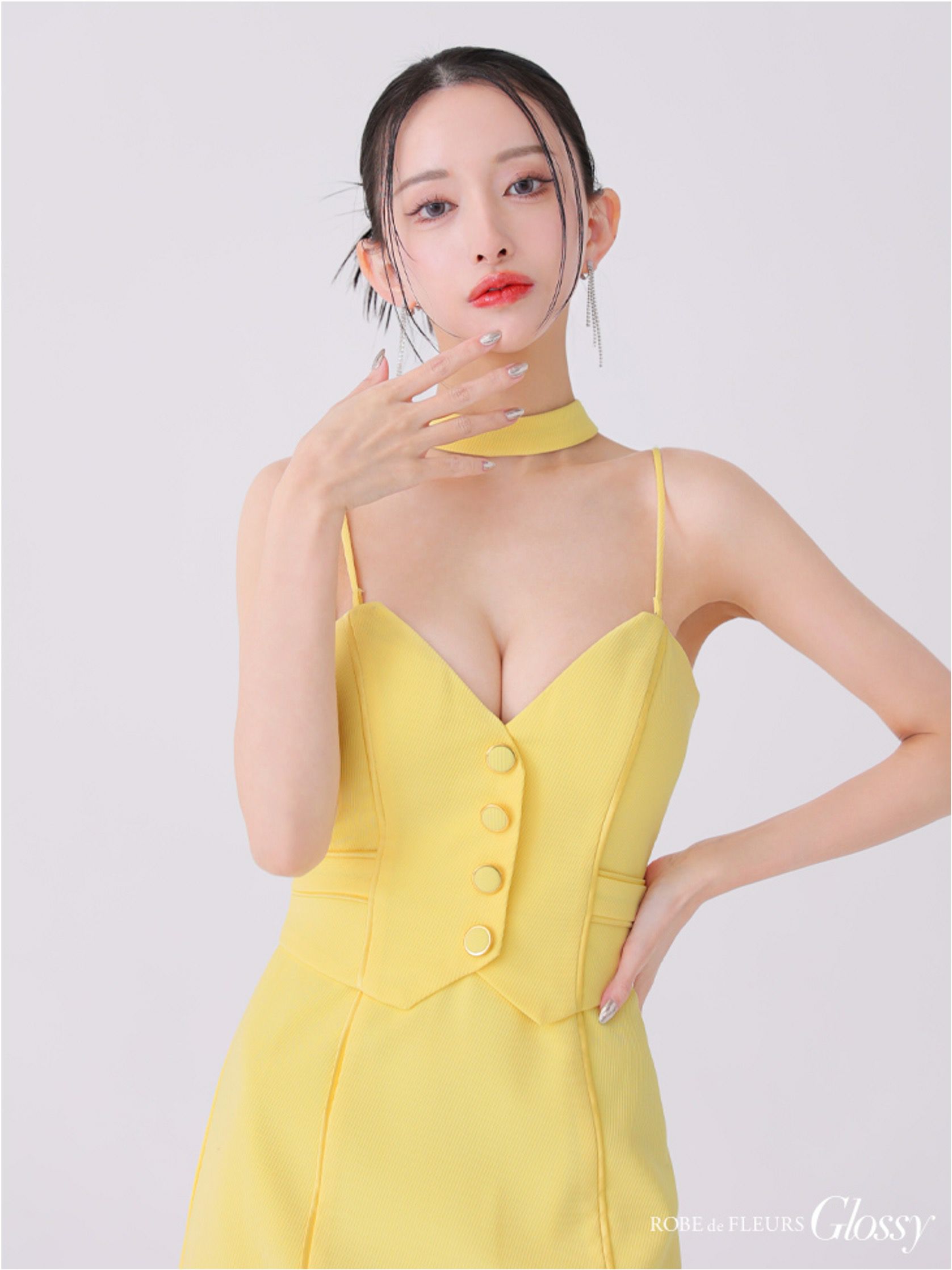 Glossy ローブドフルールグロッシー チョーカーデザインフロントボタンタイトキャバドレス gl3921-c