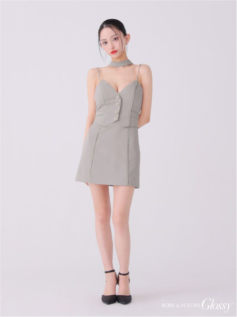 Glossy ローブドフルールグロッシー チョーカーデザインフロントボタンタイトキャバドレス gl3921-c
