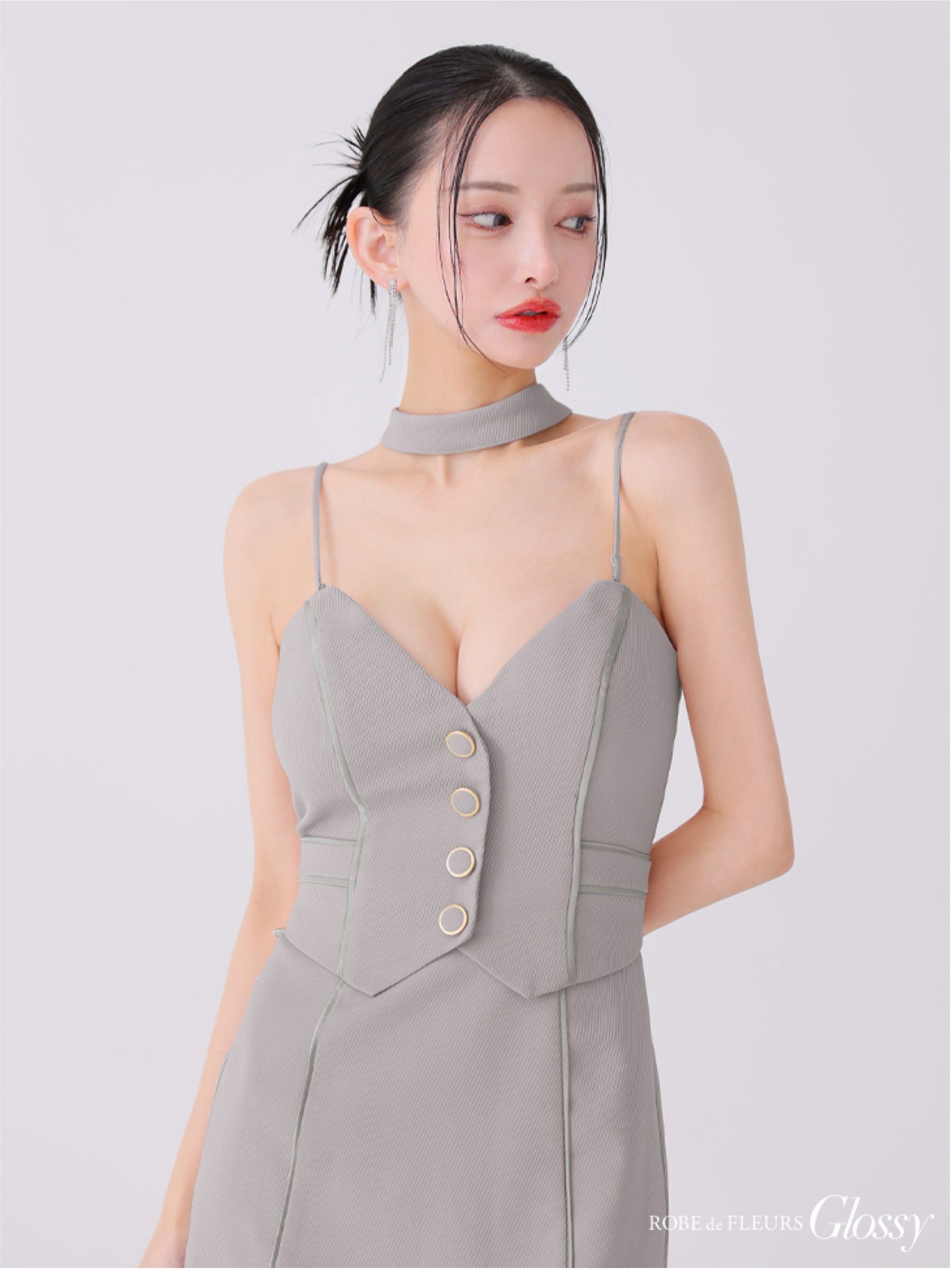 Glossy ローブドフルールグロッシー チョーカーデザインフロントボタンタイトキャバドレス gl3921-c