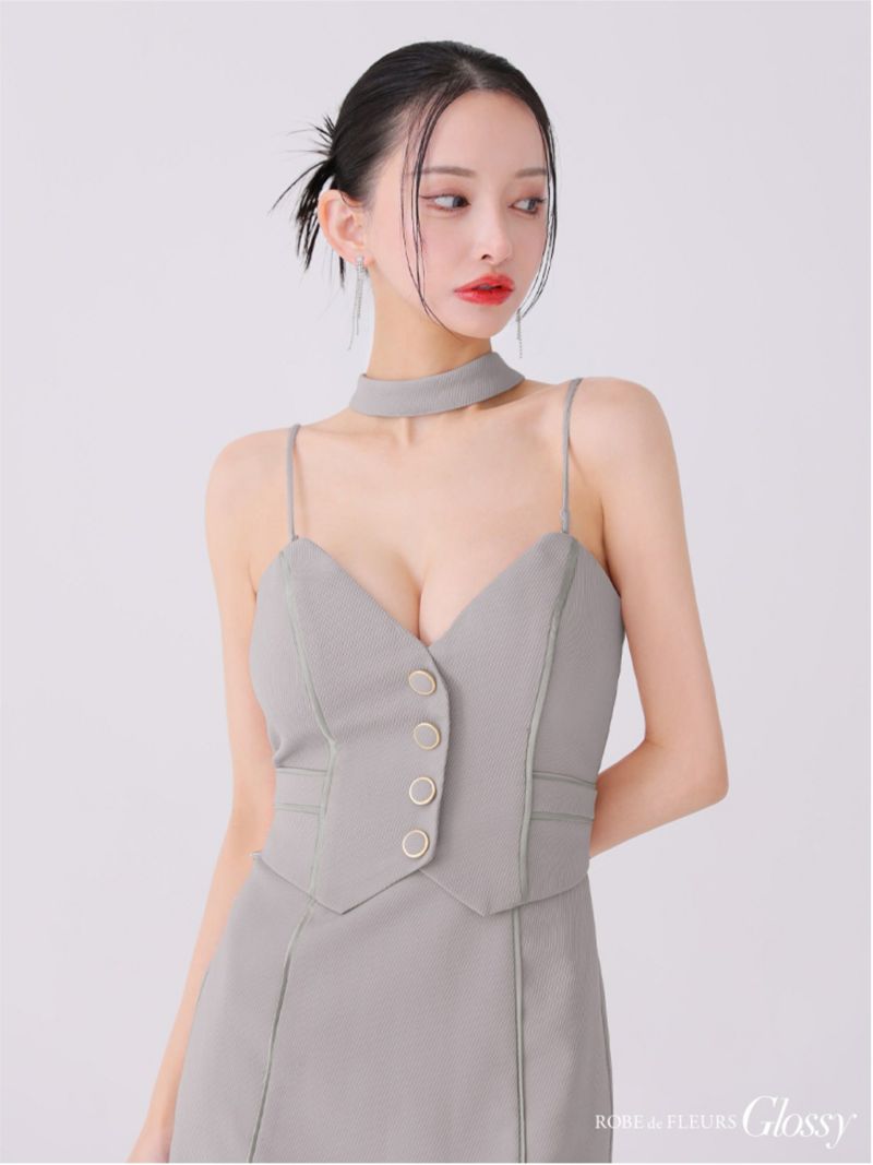 Glossy ローブドフルールグロッシー チョーカーデザインフロントボタンタイトキャバドレス gl3921-c