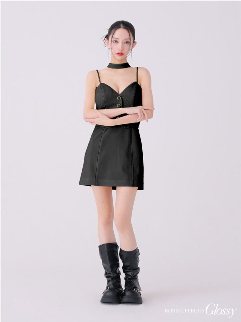 Glossy ローブドフルールグロッシー チョーカーデザインフロントボタンタイトキャバドレス gl3921-c