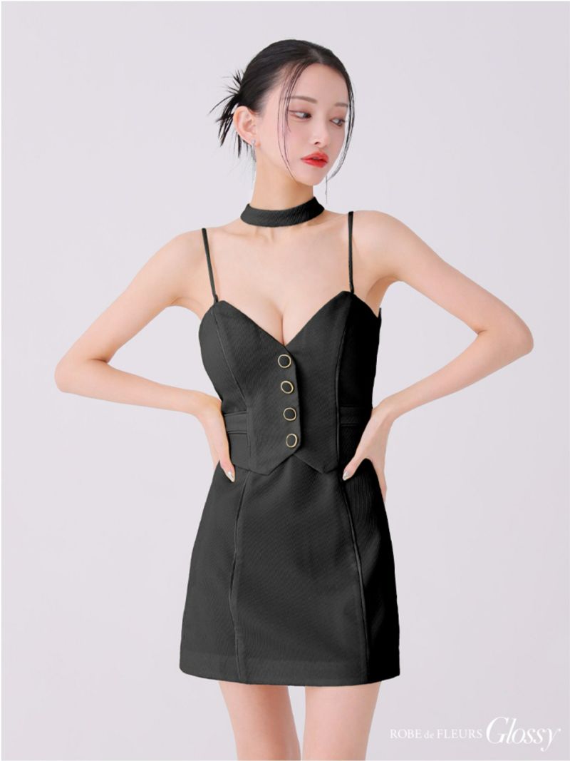 Glossy ローブドフルールグロッシー チョーカーデザインフロントボタンタイトキャバドレス gl3921-c