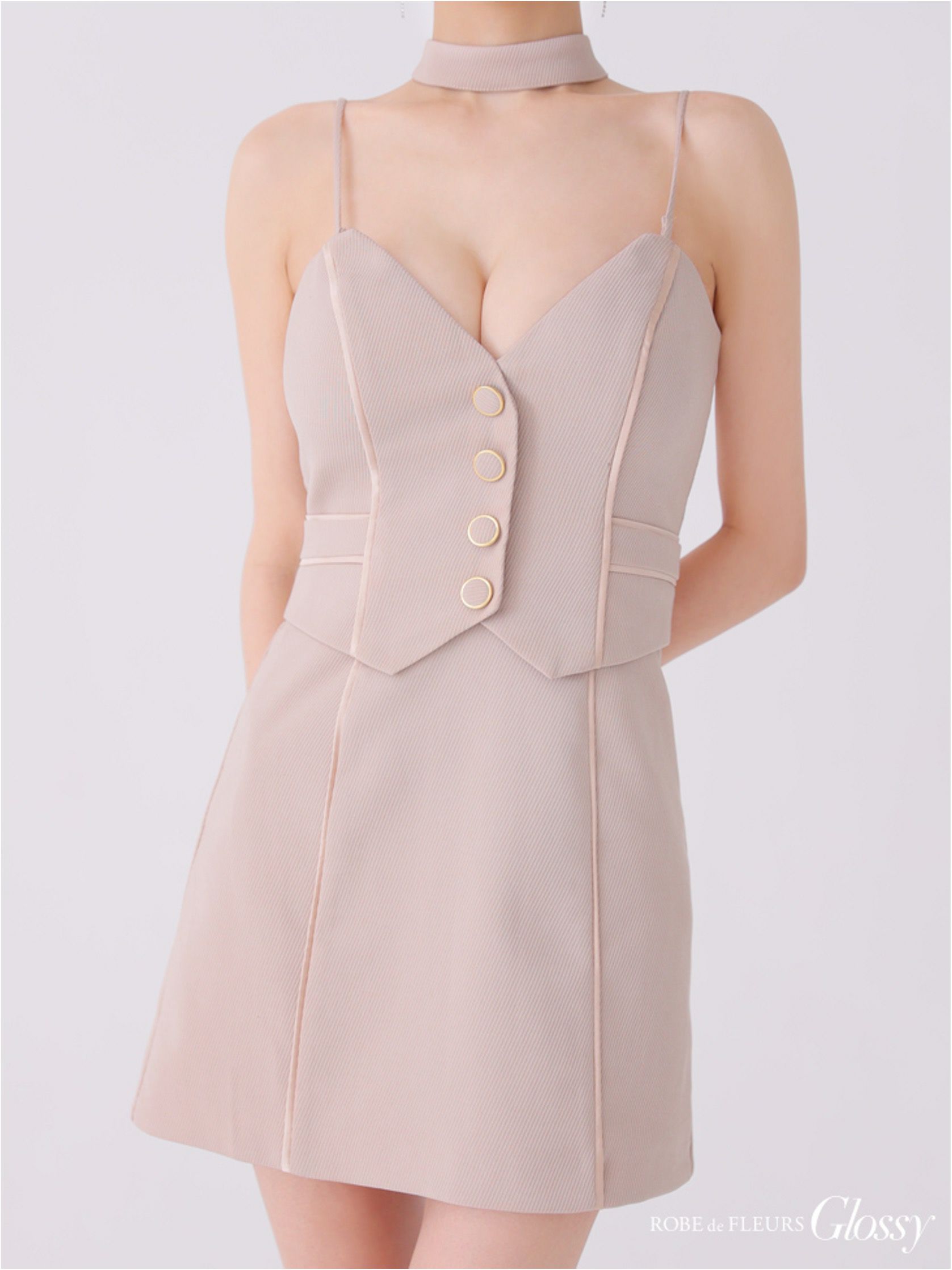 Glossy ローブドフルールグロッシー チョーカーデザインフロントボタンタイトキャバドレス gl3921-c