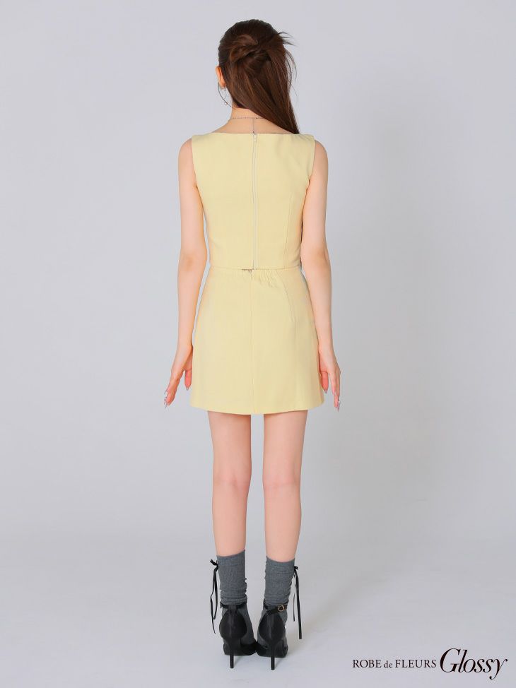 Glossy ローブドフルールグロッシー ブルー バストリボンストレッチワッフルセットアップミニキャバドレス gl3589-1