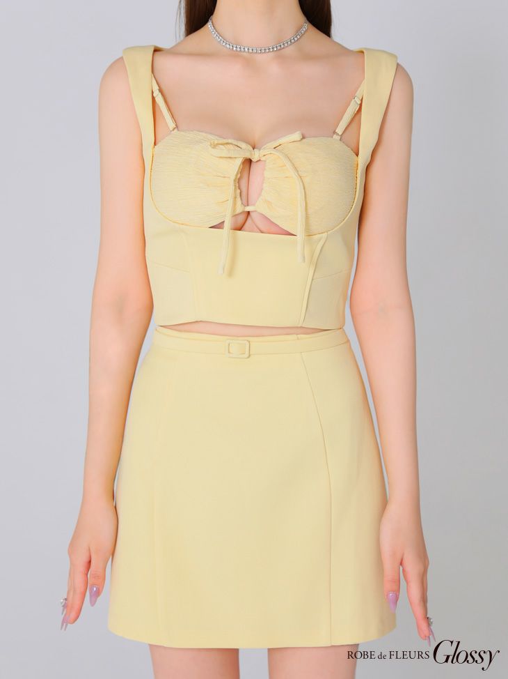 Glossy ローブドフルールグロッシー ブルー バストリボンストレッチワッフルセットアップミニキャバドレス gl3589-1