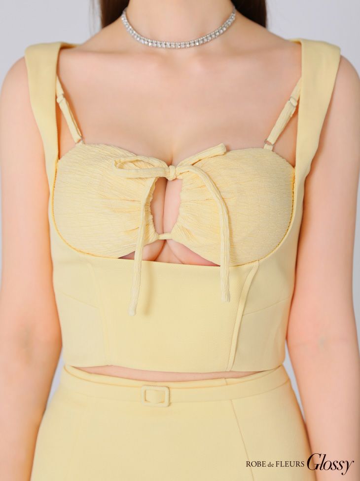 Glossy ローブドフルールグロッシー ホワイト バストリボンストレッチワッフルセットアップミニキャバドレス gl3589-2