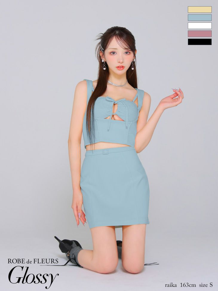 Glossy ローブドフルールグロッシー ピンク バストリボンストレッチワッフルセットアップミニキャバドレス gl3589-3