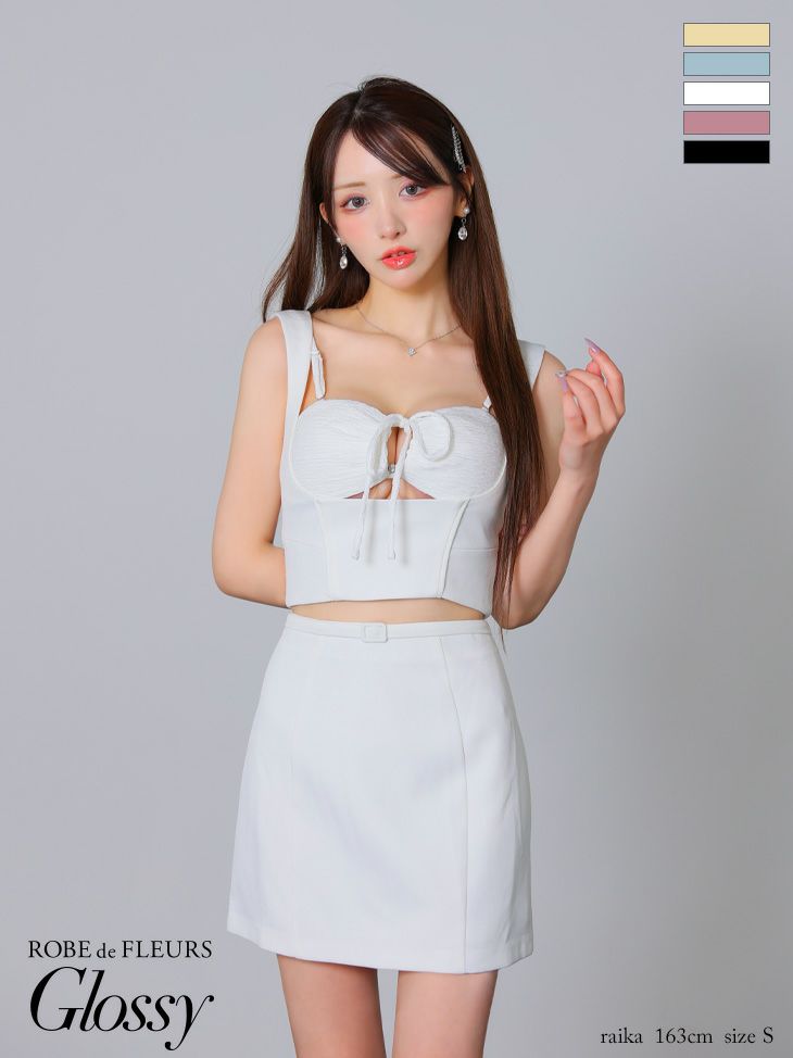 Glossy ローブドフルールグロッシー ブラック バストリボンストレッチワッフルセットアップミニキャバドレス gl3589-4