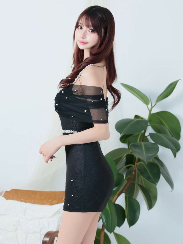 AngelR エンジェルアール オフショルダーレースパールビジュータイトマイクロミニドレス ブラック ar25206-3