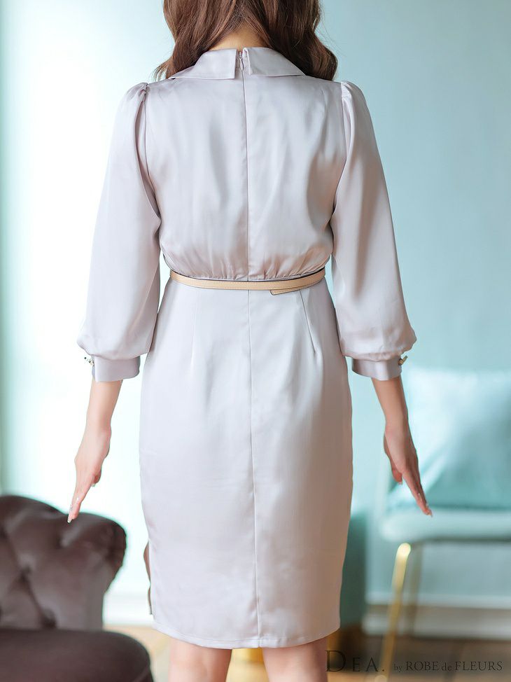 DEA. ディア バイ ローブドフルール ベルト付きサテンロングスリーブキャバドレス de2763-s25
