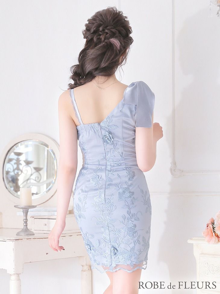 ROBE de FLEURS ローブドフルール 立体刺繍レース×アシンメトリータイトミニキャバドレス fm2322-s25