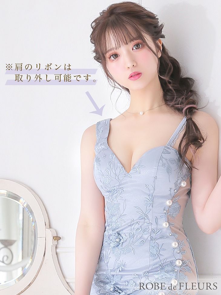 ROBE de FLEURS ローブドフルール 立体刺繍レース×アシンメトリータイトミニキャバドレス fm2322-s25