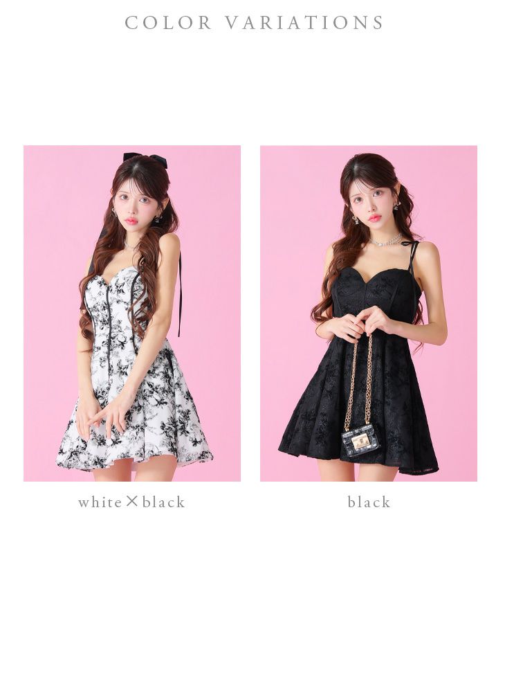 ROBE de FLEURS ローブドフルール ホワイト×ブラック 花柄パイピングガーリーフレアミニキャバドレス fm3786-1